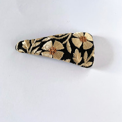 印度刺繡絲帶黑金米色設置三針髮夾按扣 第6張的照片