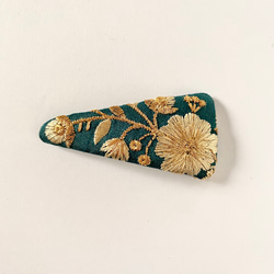 印度刺繡絲帶三針髮夾貼片閉合螺栓綠色 第3張的照片