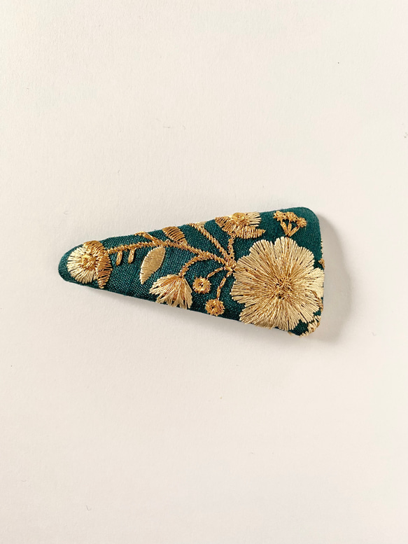 印度刺繡絲帶三針髮夾貼片閉合螺栓綠色 第3張的照片