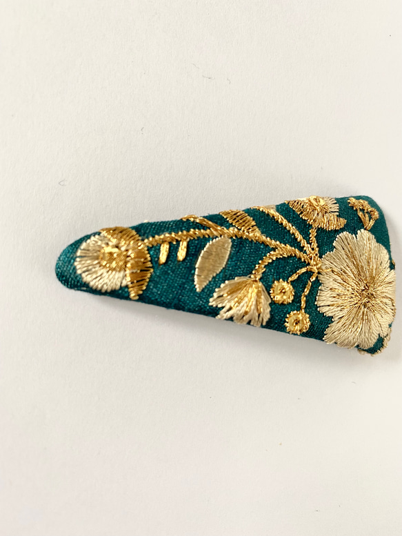 印度刺繡絲帶三針髮夾貼片閉合螺栓綠色 第6張的照片