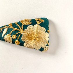 印度刺繡絲帶三針髮夾貼片閉合螺栓綠色 第5張的照片