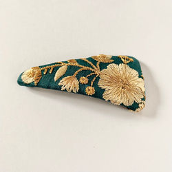 印度刺繡絲帶三針髮夾貼片閉合螺栓綠色 第4張的照片