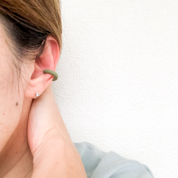 軽い/アースカラーのイヤーカフ/3点セット/カーキ/ブラウン/マスタード/クレイ 6枚目の画像