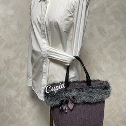 Creema限定 イタリア製ウール生地を使ったグレーファー付き軽量バッグ（モチーフ付き・1点物） 6枚目の画像