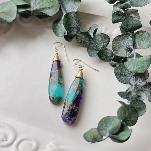 ｔａｍａ☆彡❤️ 14kgfピアス 14kgf】ブルー＆パープルカラーコッパー ピアス ピアス（フック