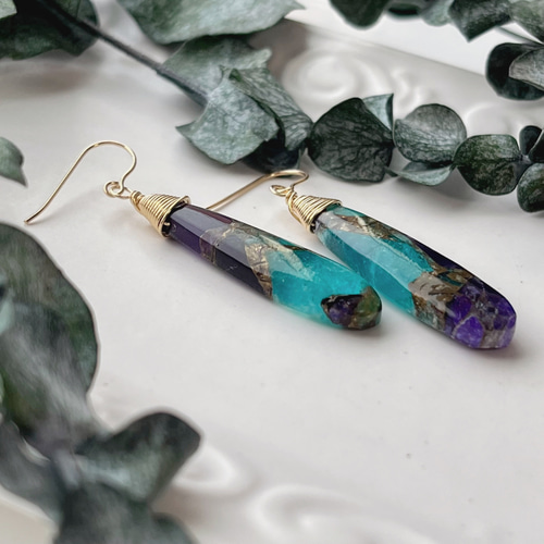 14kgf】ブルー＆パープルカラーコッパー ピアス ピアス（フック