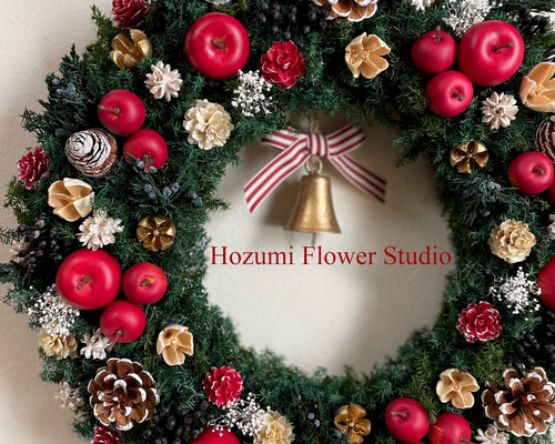 ☆超BIG☆プリザーブドのリンゴいっぱいクリスマスリース（40センチ