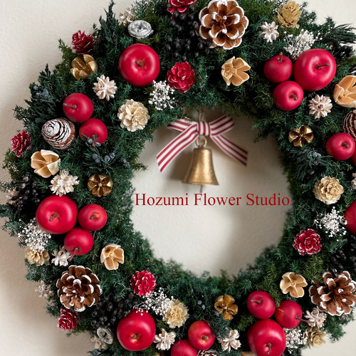 ☆超BIG☆プリザーブドのリンゴいっぱいクリスマスリース（40センチ