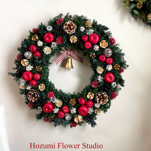 ☆超BIG☆プリザーブドのリンゴいっぱいクリスマスリース（40センチ