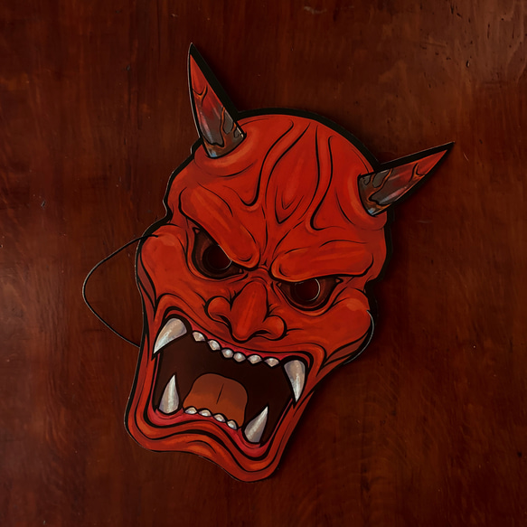 木製 鬼のお面 赤　　しかみ 赤鬼 鬼 おめん お面 - メルカリ