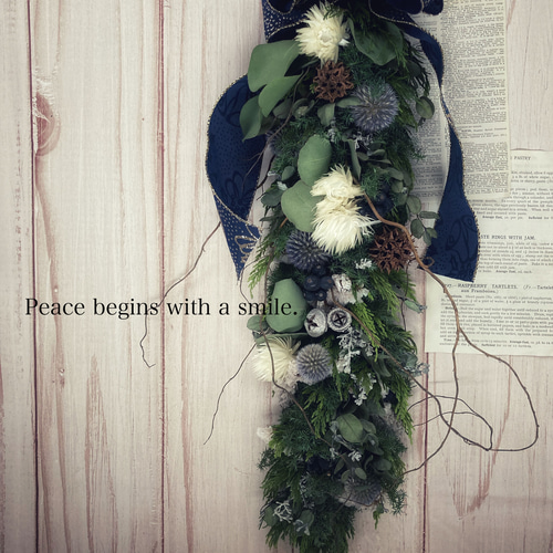 ブルーのクリスマスガーランド:ドライフラワーガーランド ガーランド