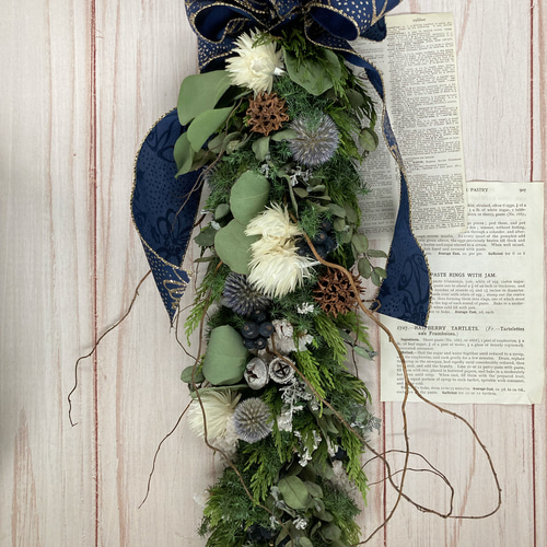 ブルーのクリスマスガーランド:ドライフラワーガーランド ガーランド