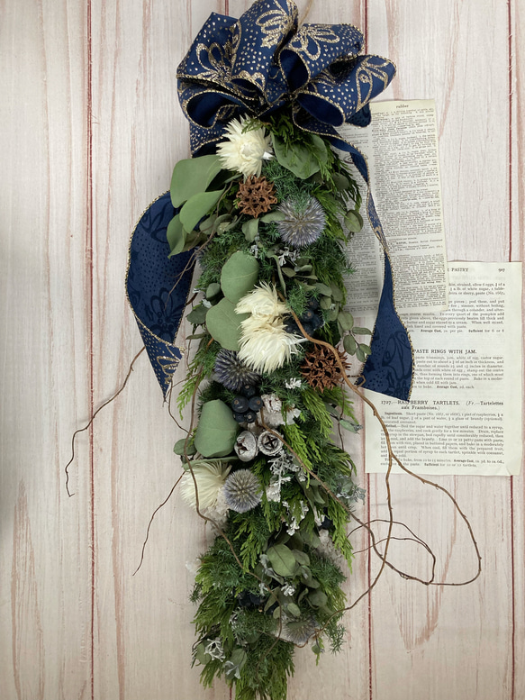 ブルーのクリスマスガーランド:ドライフラワーガーランド ガーランド  