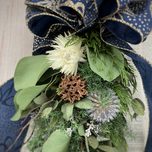 ブルーのクリスマスガーランド:ドライフラワーガーランド ガーランド