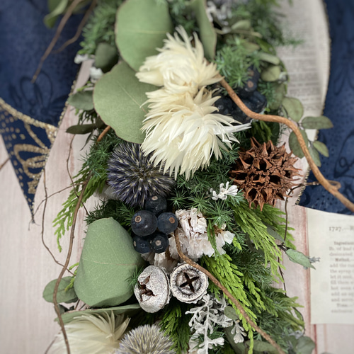 ブルーのクリスマスガーランド:ドライフラワーガーランド ガーランド