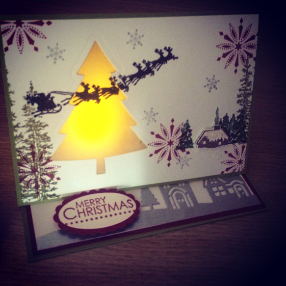 ゆらゆら灯りが揺れるクリスマスカード【もみの木】(電池式キャンドルなし) 1枚目の画像
