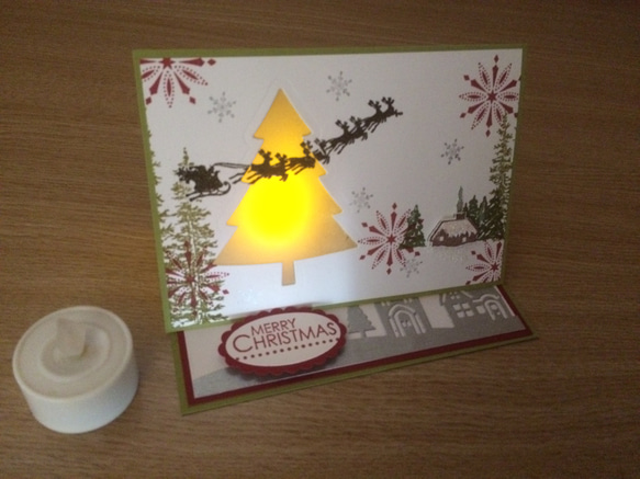 ゆらゆら灯りが揺れるクリスマスカード【もみの木】(電池式キャンドルなし) 5枚目の画像