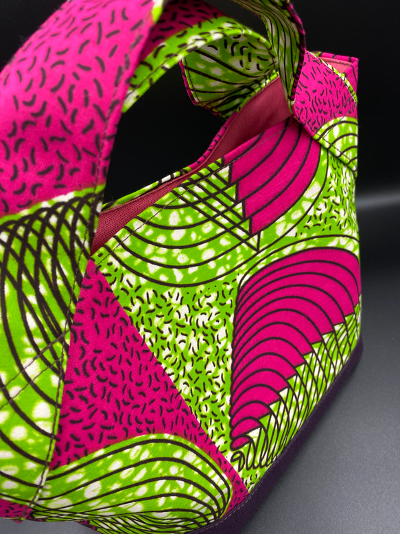 アフリカ布　シェル柄ピンク　ミニトートバッグ 6枚目の画像