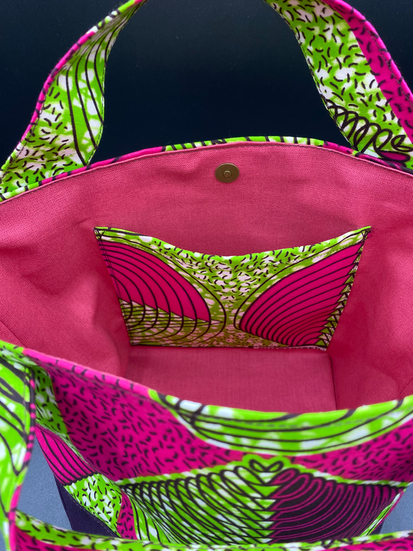 アフリカ布　シェル柄ピンク　ミニトートバッグ 7枚目の画像
