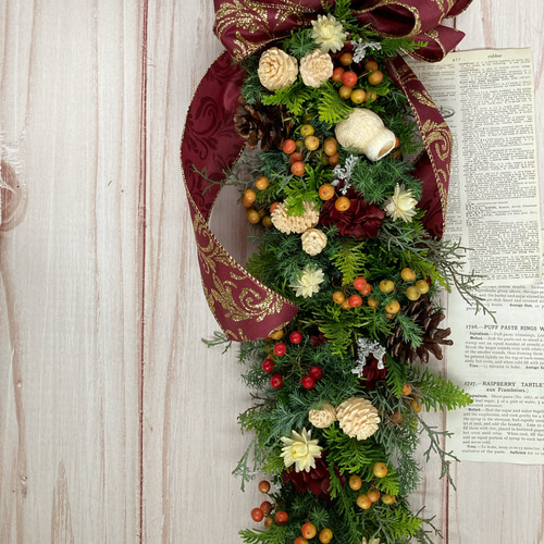 在庫切れの為展示表示】赤いリボンのクリスマスガーランド:ドライ  