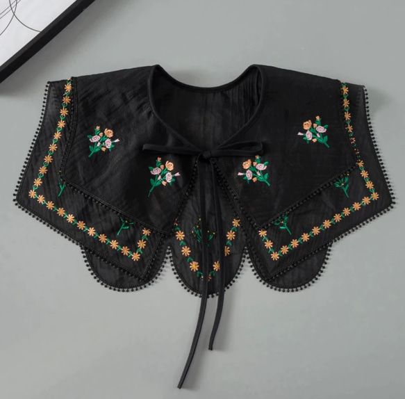 スカラップレース刺繍つけ襟♪フェイクカラー付け衿