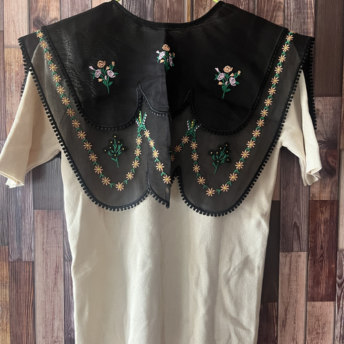 スカラップレース刺繍つけ襟♪フェイクカラー付け衿 アンティーク刺繍