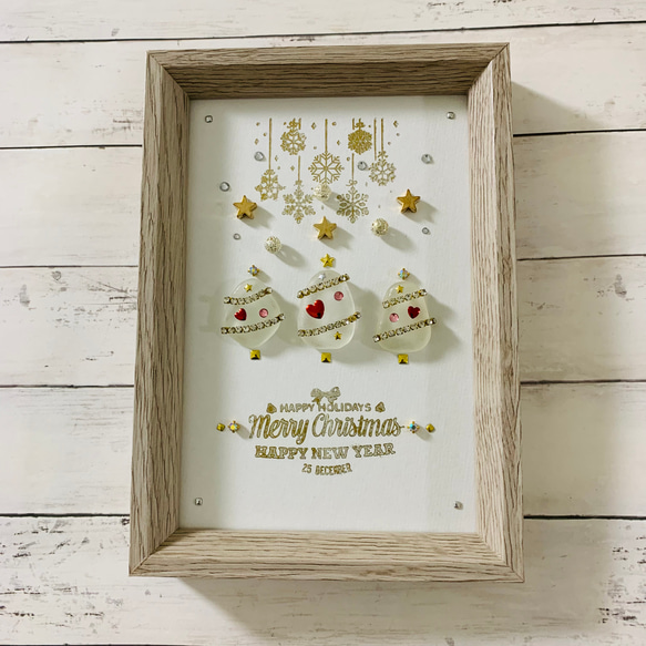 クリスマスツリー シーグラスアート インテリア雑貨 北欧 パネル ホワイトクリスマス 玄関 トイレ 贈り物 プレゼント 2枚目の画像