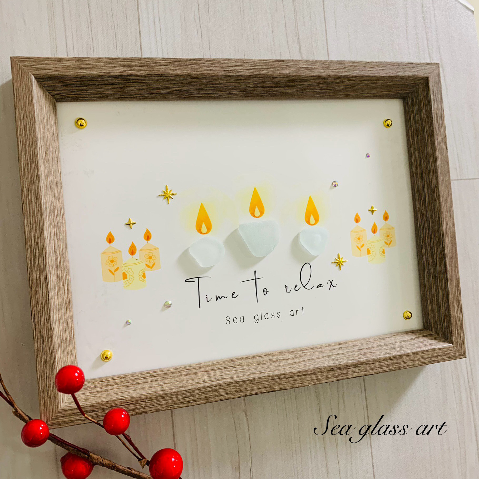 シーグラスアート キャンドルライト 温かみある アートパネル インテリア雑貨 北欧 玄関 トイレ 贈り物 プレゼント