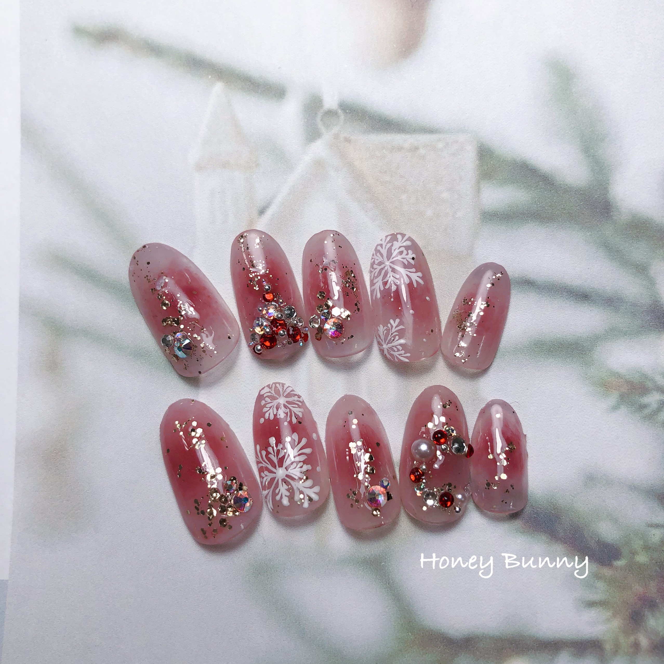 ネイルチップ　クリスマスネイル　形状記憶ネイルチップ