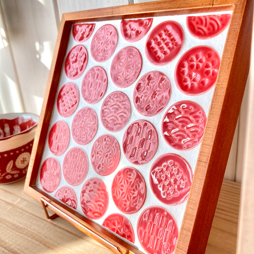 鮮やかな和柄タイルのインテリアトレー レッド その他インテリア雑貨  