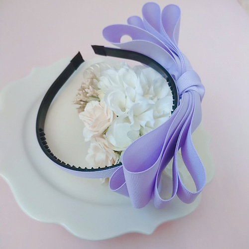 紫色の大きいりぼんカチューシャ♡ 大きくて上品♪頭が痛くなり