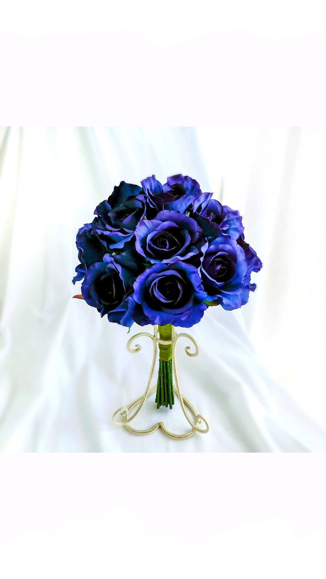 【生花に見える】ブルー ローズ ウェディングブーケ サムシングブルー 造花 ブーケ ラウンドブーケ  青 挙式