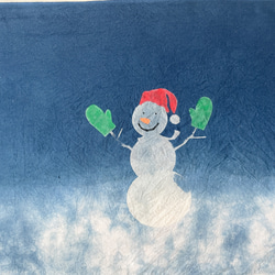 送料無料　" Oh! I love Christmas "3　藍染め手ぬぐい 白クマ 雪だるま クリスマス　型摺り染 4枚目の画像