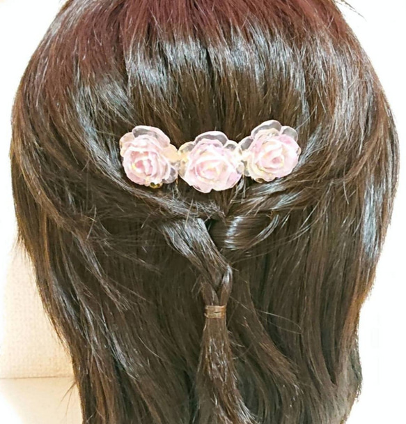 ピンクローズのオルゴナイトコーム(髪飾り) 5枚目の画像