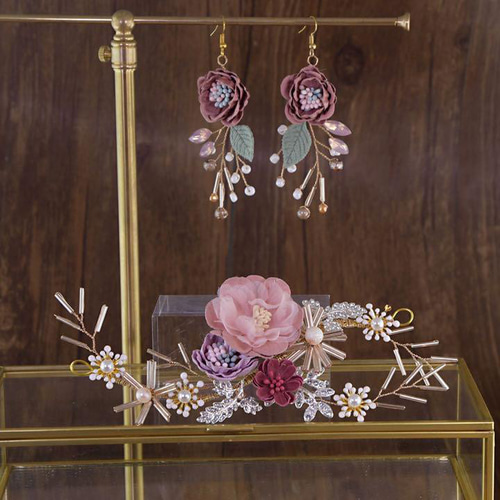 ヘッドドレス&イヤリング2点セット 花 ゴールド&フラワー