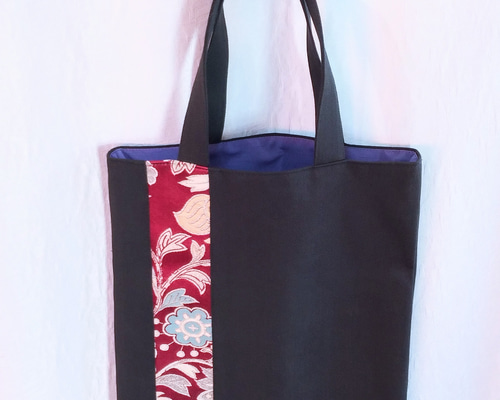 【ユリイカ】サイドポケット付きトートバッグL 帆布　黒×ドット柄 3b7613175365d6b3eb1cd43034f47c