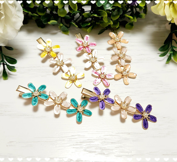 大人可愛い華やかflowerパールのヘアクリップ❤️✨️パープル　送料無料　限定　花　プレゼント　ラッピング　大人女子 7枚目の画像