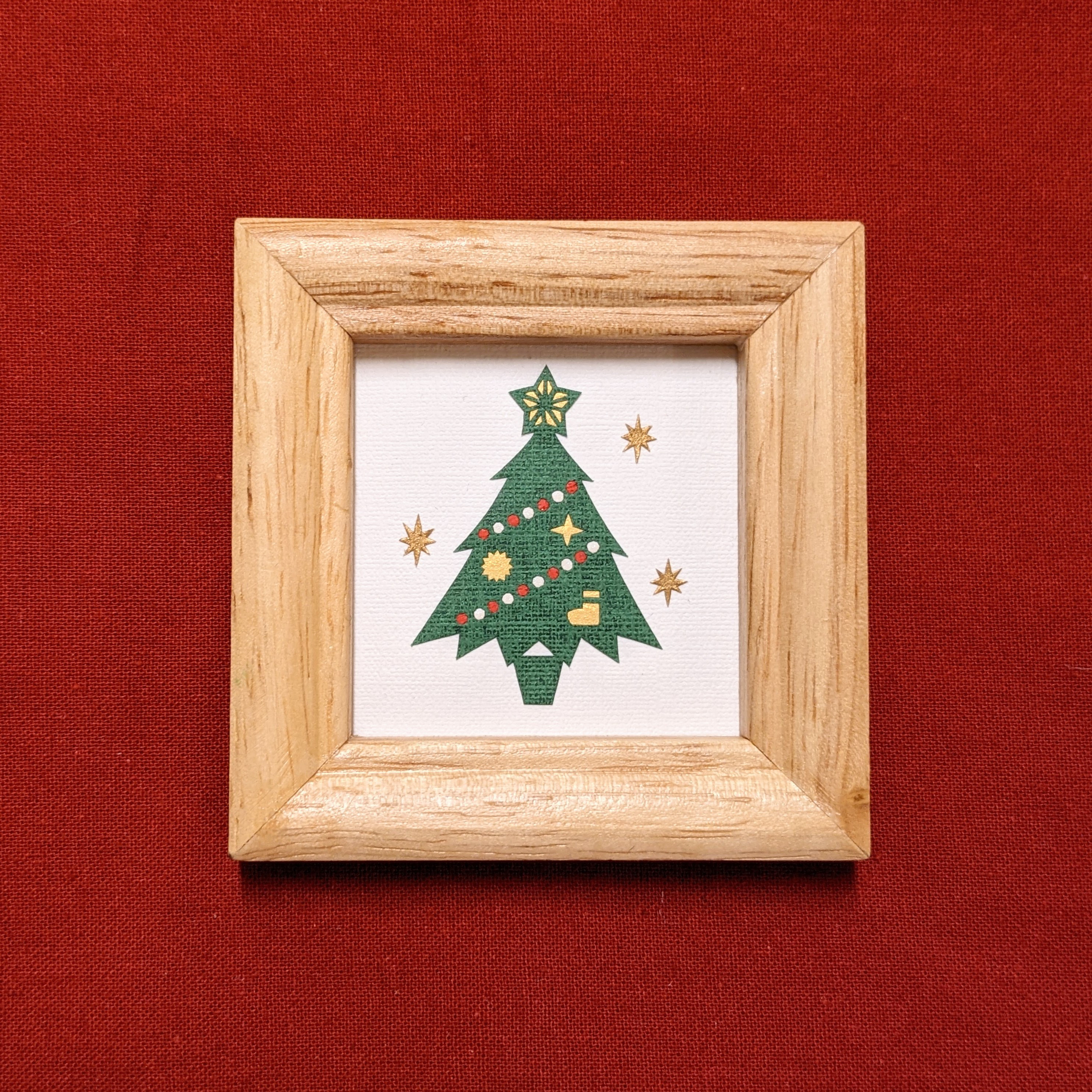 受注制作 切り絵のミニ額 クリスマスツリー 切り絵 きりえ工房 受注制作 切り絵のミニ額 クリスマスツリー 切り絵 きりえ工房
