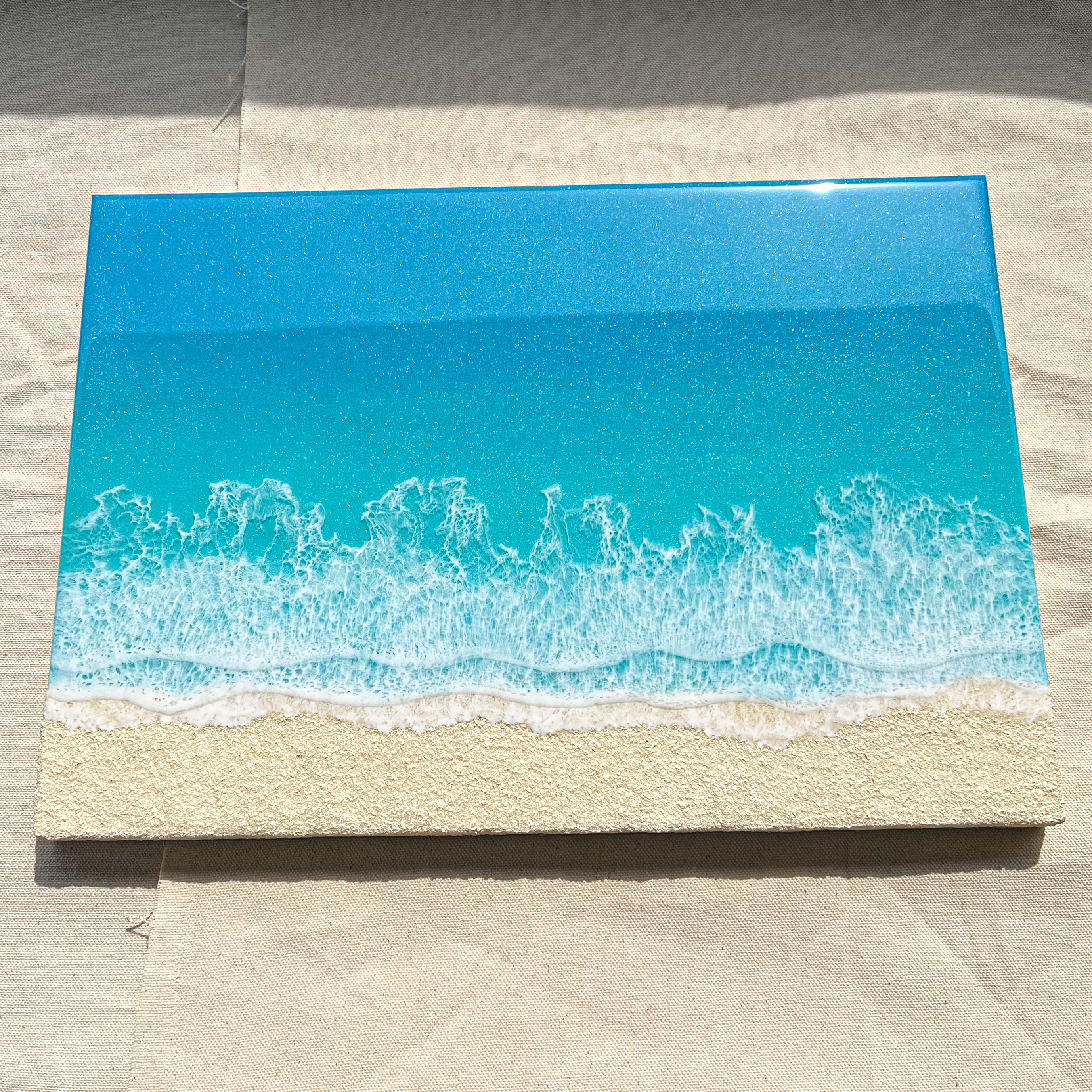 原画】海アート B4（365×258×20mm） レジンアート 海 波