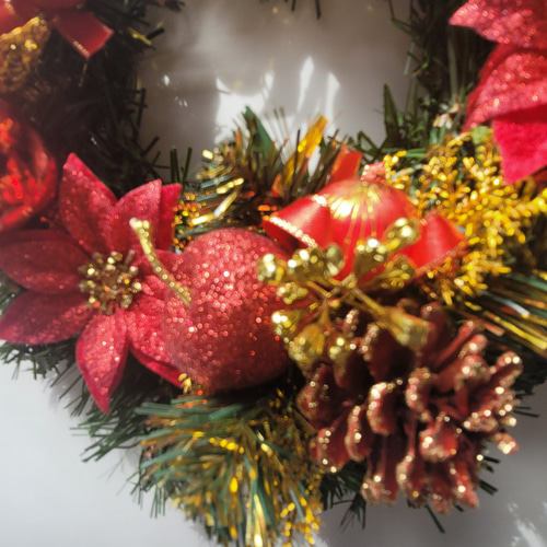 クリスマスリース★赤いポインセチアのリース★木の実 クリスマスリース フラワー 造花 木の実 玄関 ✴︎ナチュラル