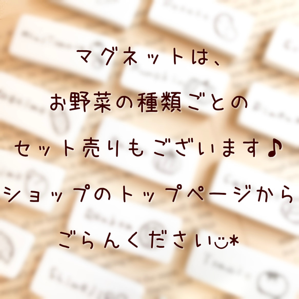 ほっこりナチュラルお野菜マグネットꕤお野菜の在庫管理・フードロス削減に〈全種類45個 & 黒板ウッドフレーム セット〉 17枚目の画像