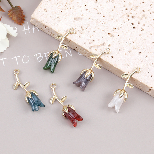 M10973-5 18個 花枝チャーム フラワーチャーム樹脂チャーム10