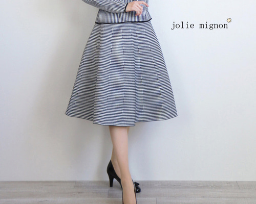 美シルエットな一枚】エアーウール 千鳥格子 ニットスカート【ブラック