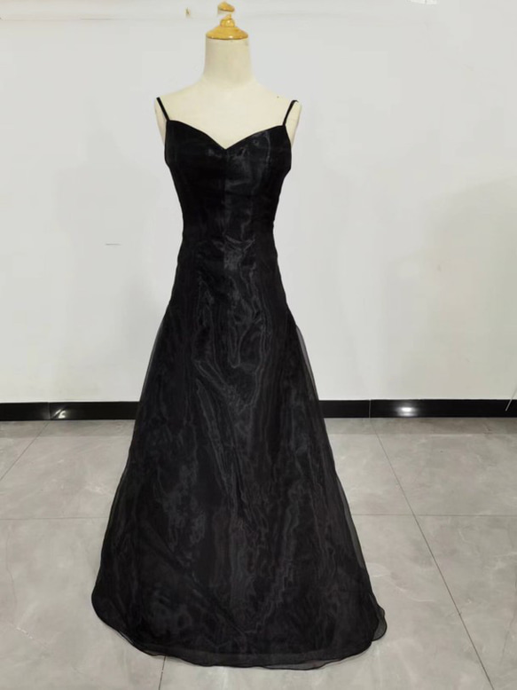 雅やか 黒色 カラードレス 背中見せ 短トレーン Vネック お呼ばれ  