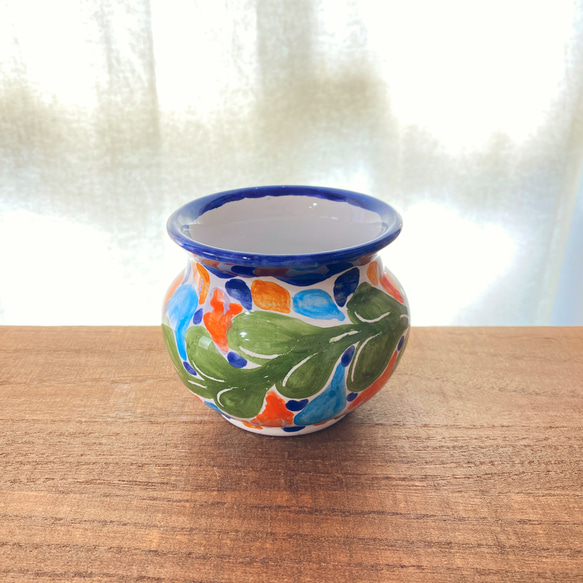食器にもなる陶器製プランター 8cm  マヨリカ焼き  イタリア陶器　鉢カバー 花瓶 ポット 3枚目の画像