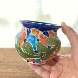 食器にもなる陶器製プランター 8cm  マヨリカ焼き  イタリア陶器　鉢カバー 花瓶 ポット 4枚目の画像