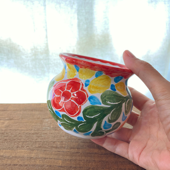 食器にもなる陶器製プランター 8cm  マヨリカ焼き  イタリア陶器　鉢カバー 花瓶 ポット 5枚目の画像