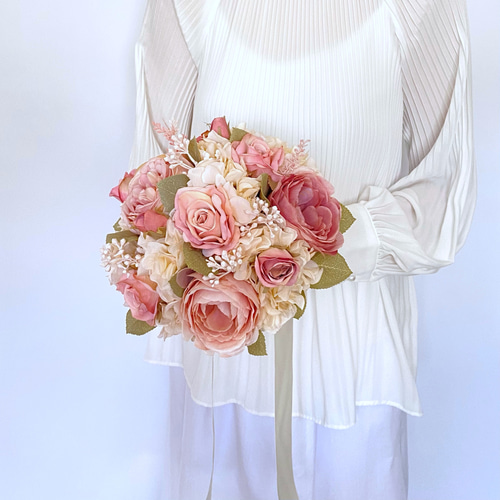 オーダーメイド】ピンクローズの アンティーク ラウンド ブーケ（造花