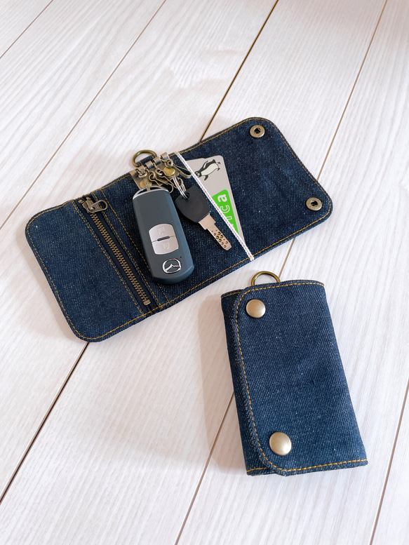 岡山デニム 三つ折りキーケース 4連 スマートキーケース カード 岡山デニム 三つ折りキーケース 4連 スマートキーケース カード