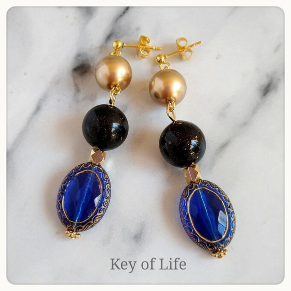 790◆ブラックカボション　レオパード　ゴールド　大ぶり　ピアス　イヤリング 790◇ブラックカボション レオパード ゴールド 大ぶり ピアス